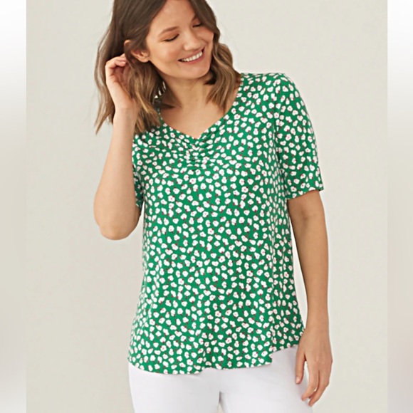 Kim & Co. Brazil Knit Short Sleeve Ruched Front Top - Picture 1 of 8